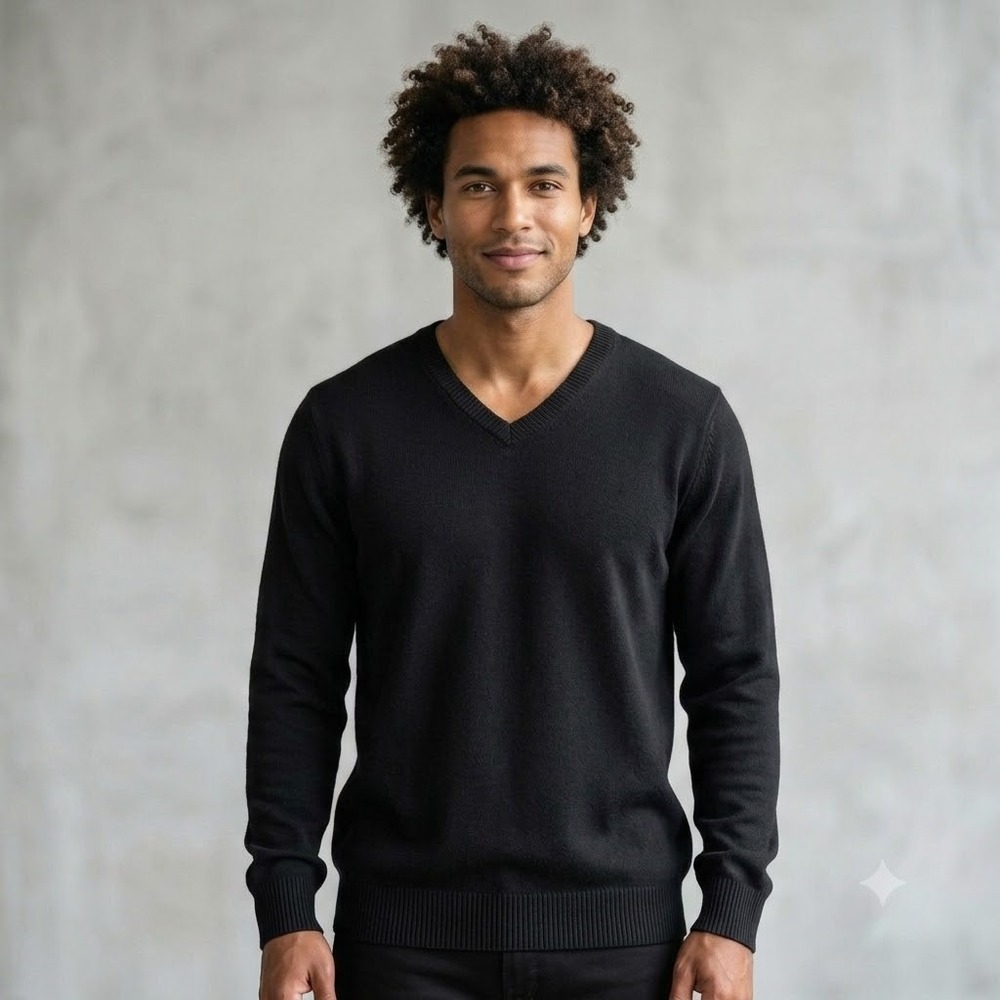 Claiborne V-Neck Sweater Mens XXL Black Cotton Cashmere Blend Knit